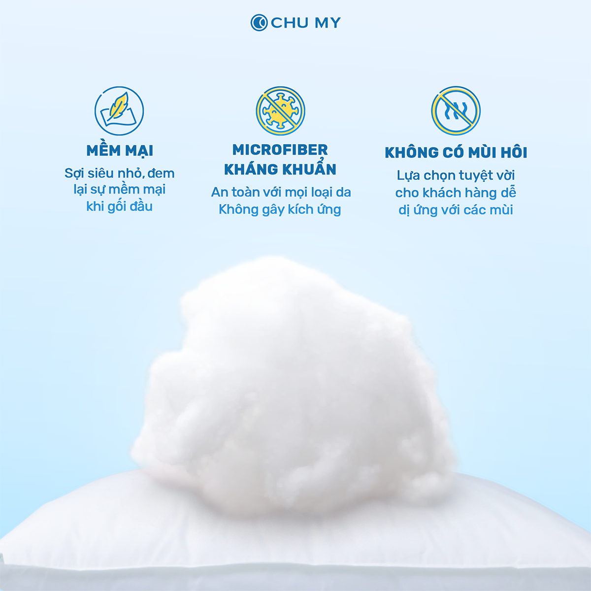 Ruột gối khách sạn giả lông vũ CHUMY (Bông Microfiber 0.7D cao cấp, kích thước 50x70cm, trọng lượng 1.2kg)