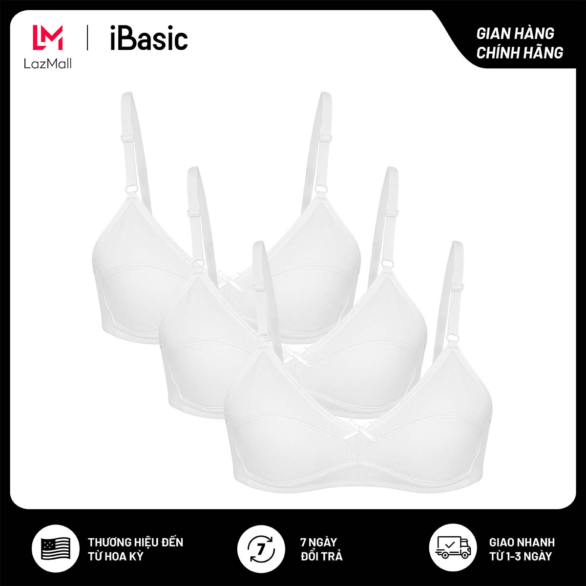 Combo 3 áo ngực học sinh không gọng mút mỏng cotton iBasic BRAT018