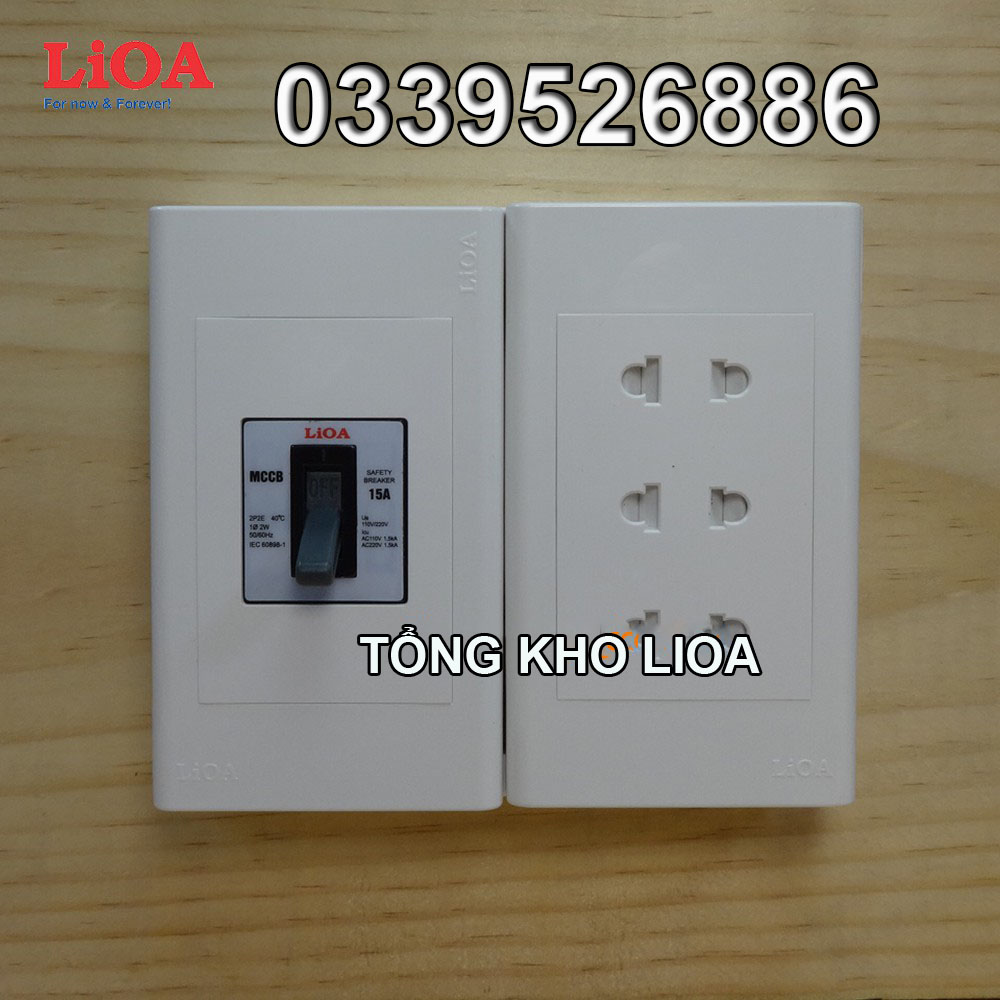 Combo ổ cắm điện ba 2 chấu 16A LiOA (3520W) có cầu dao chống quá tải 15A - Lắp nổi