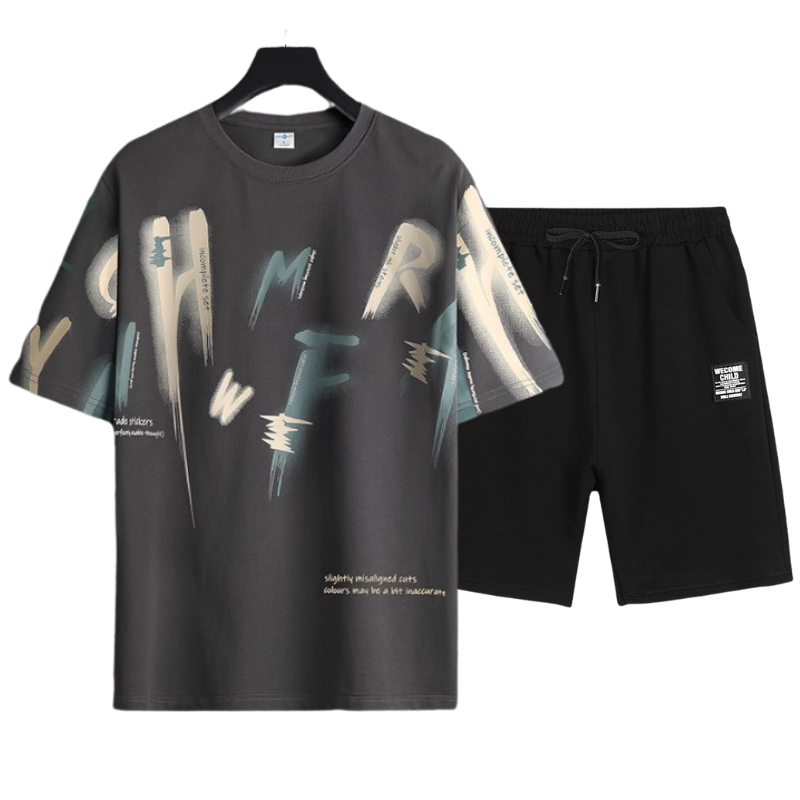 Bộ Đồ Nam Mùa Hè Áo Thun Tay Lỡ Họa Tiết Chữ Vệt Sơn Kèm Quần Short Thể Thao Trang Yodi TOP 273 + SHORT 057