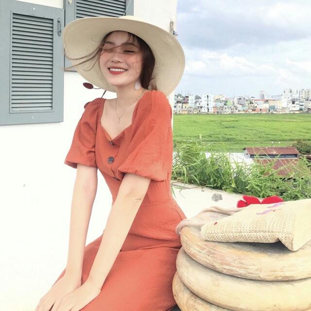 [HCM]Đầm cam tay Bo ( có hình khách Bo chụp)