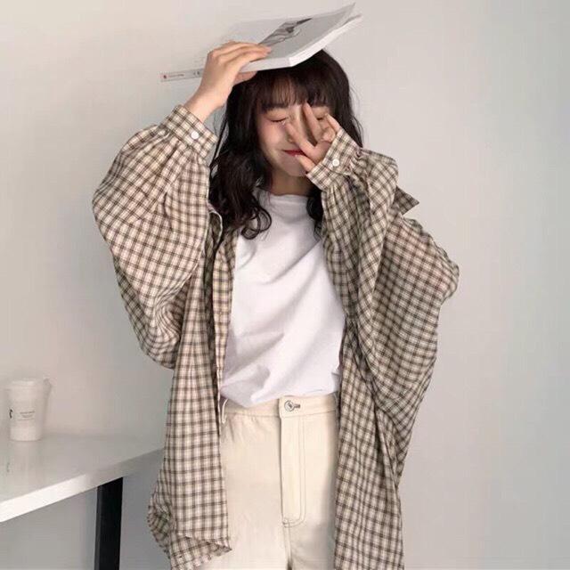 [giá sỉ] Áo sơ mi kẻ caro uzzang form rộng ( áo sơ mi oversize nam nữ dài tay)