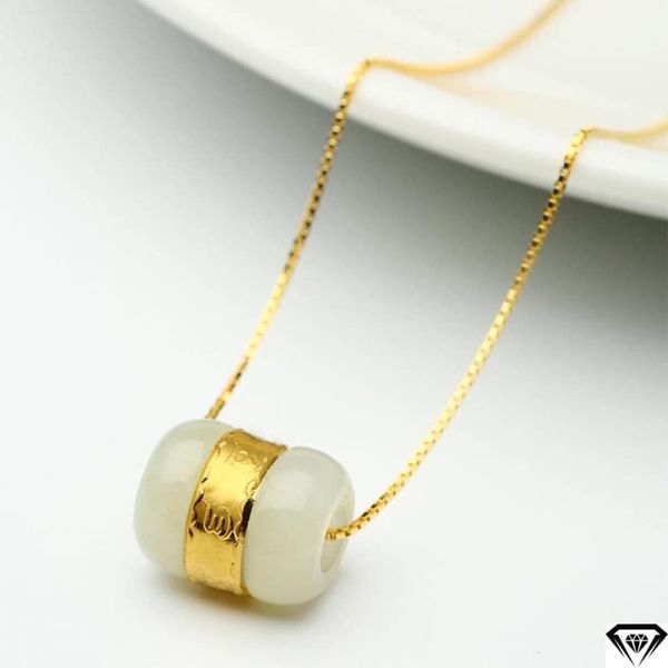 Dây chuyền vòng cổ đá lu bạch ngọc sợi dây bạc xi vàng cực đẹp/ Trang sức bạc JQN