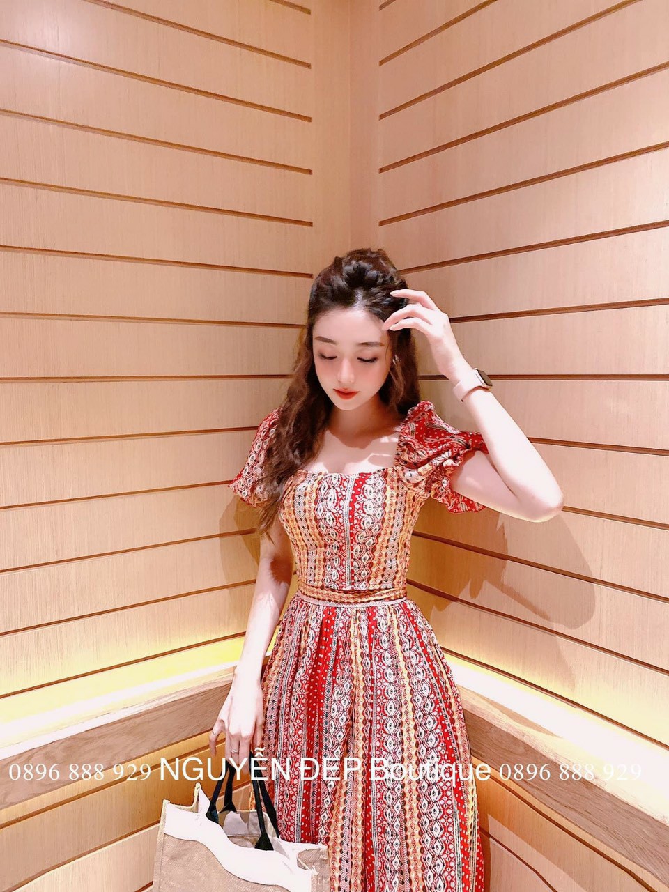 Sét váy thổ cẩm nhún thun-QH