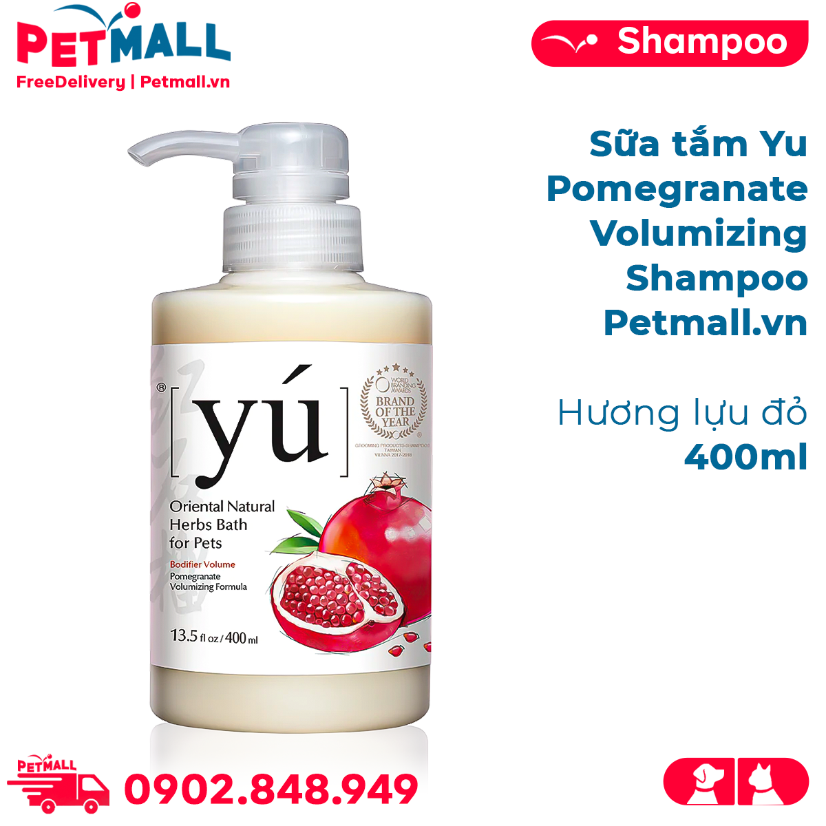Sữa tắm Yu Pomegranate Volumizing Shampoo 400ml - Hương lựu đỏ Petmall