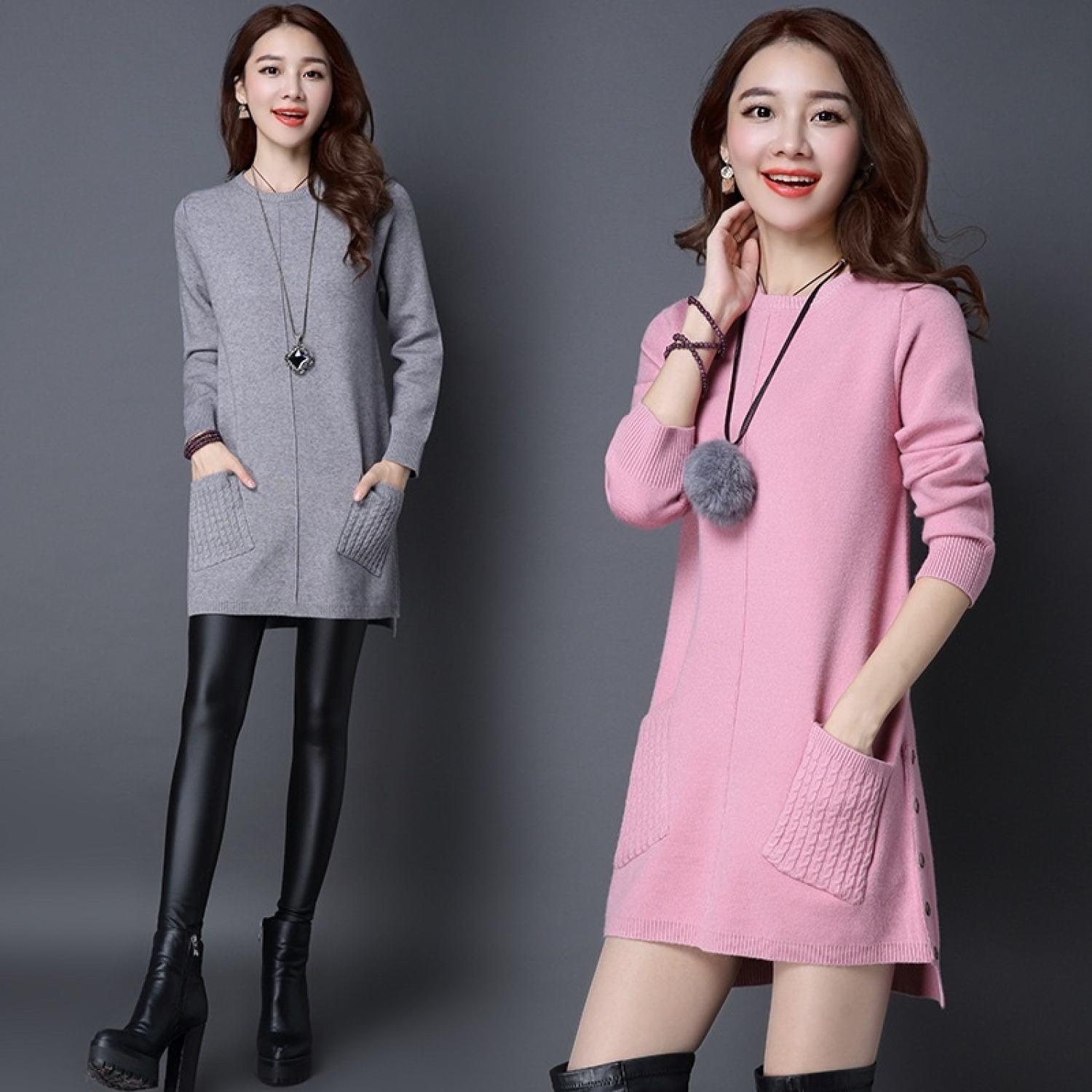 Áo len dáng dài có túi len dệt kim cao cấp (Hàng sẵn)
