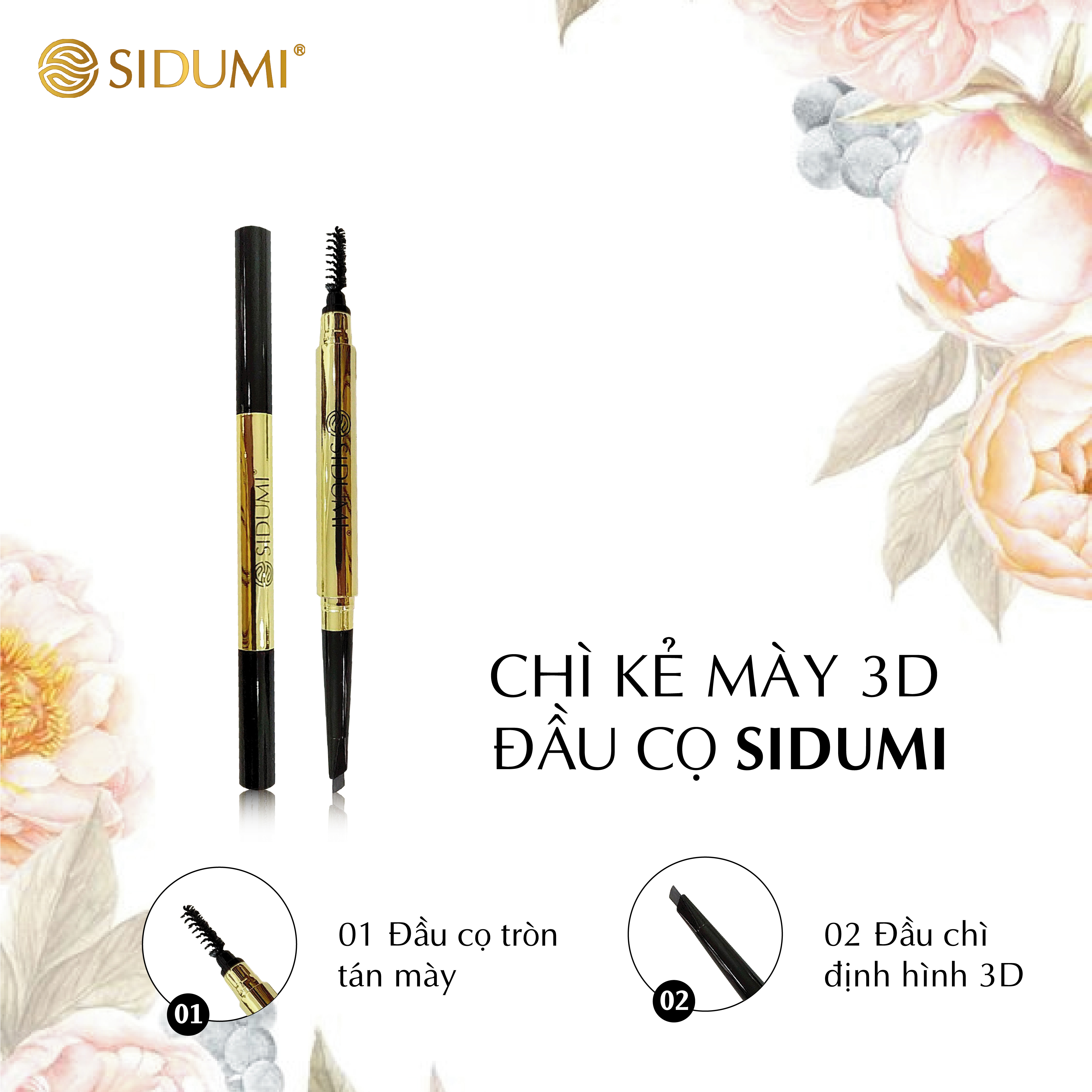 Chì kẻ mày 3d lâu trôi, không lem cao cấp đầu cọ SIDUMI