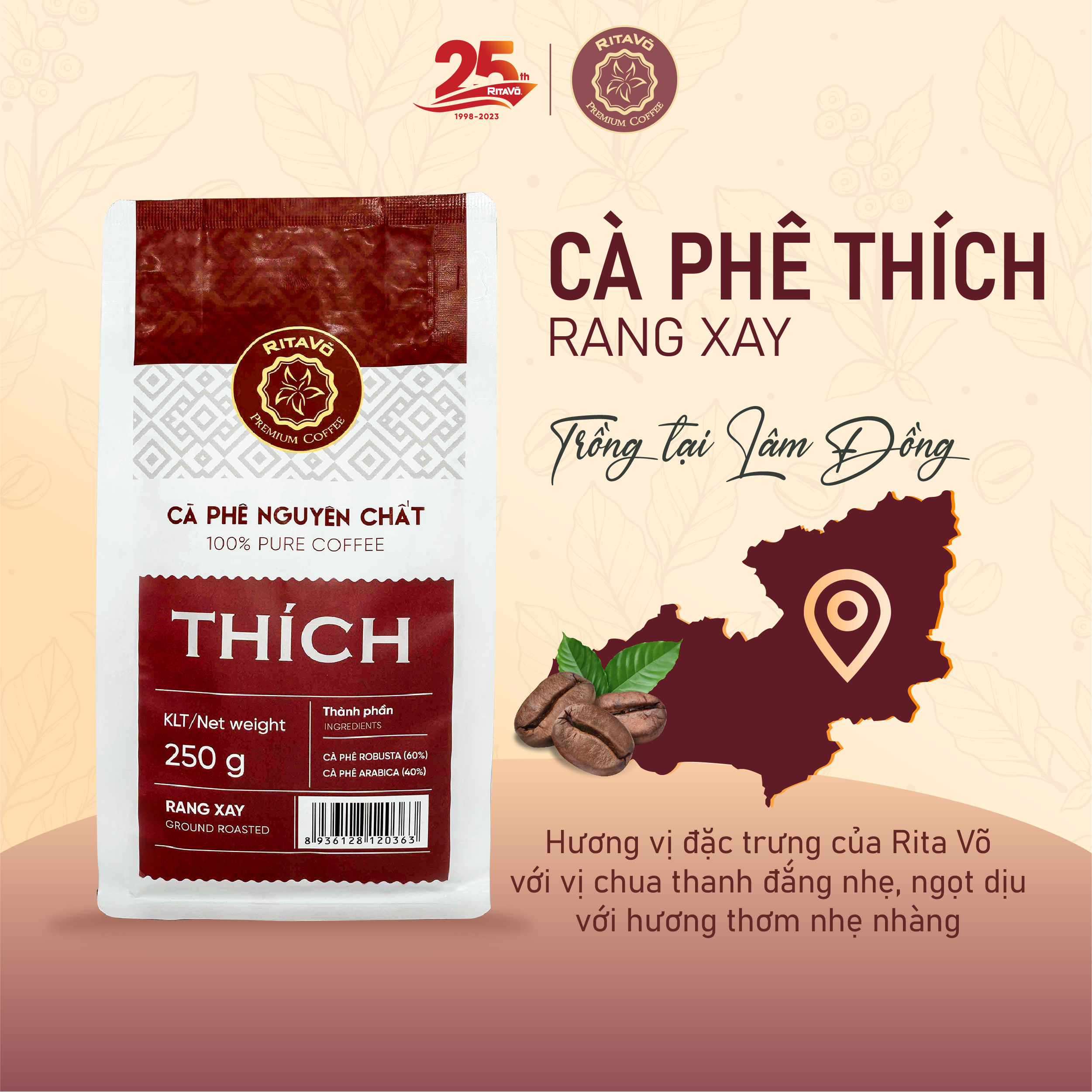 Rita Vo Cafe Thich Roasted and Ground Coffee 250g
