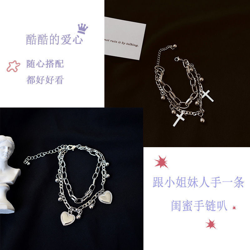 双层爱心叠戴高级感冷淡风男不色女夏手链ins潮小众设计闺蜜