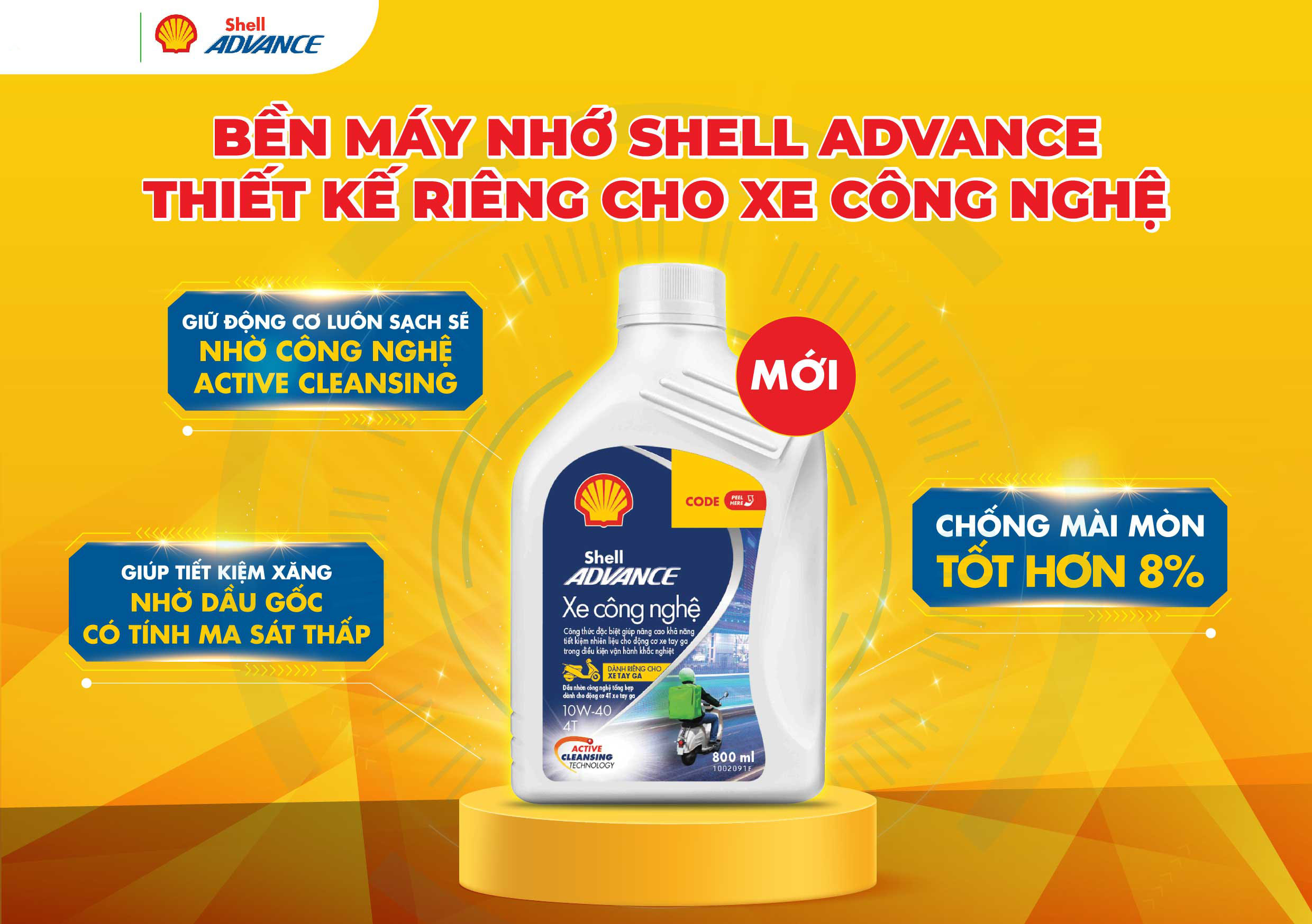 AH [Xe ga 1L] Shell Advance TECHBIKE Scooter xe công nghệ 10W40 SL 1L