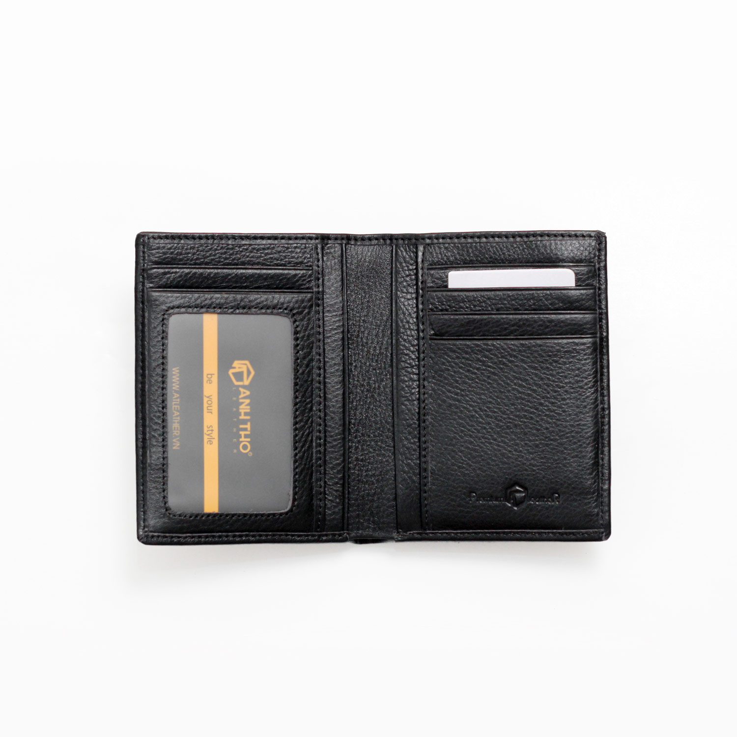 Min-02 Standing Wallet Made of Italian Cow Leather, Wallet Size 9.5X12Cm, Fits Both Old and New Documents, Two Colors: Black and Brown, Anh Tho Leather