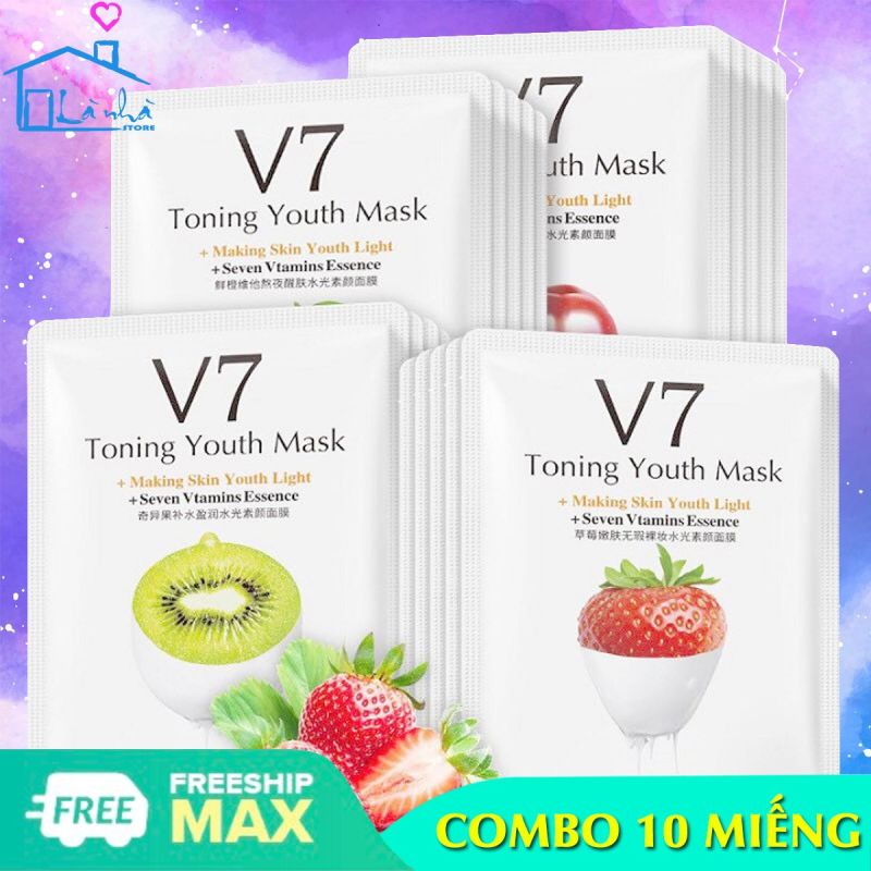 COMBO 10 Mặt nạ giấy dưỡng da mụn cấp ẩm thải độc V7 Toning Youth Mask Bioaqua