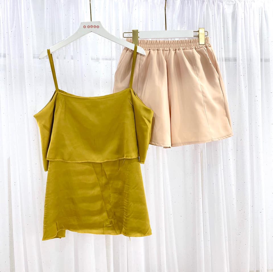 Sét bộ lụa 2 dây bánh bèo màu vàng