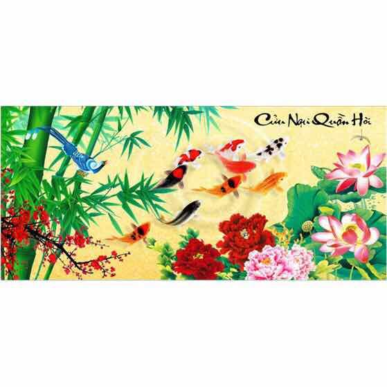 [HCM]Tranh Thêu Chữ Thập 3d Cửu Ngư Quần Hội - Trúc Mẫu Đơn Hoa Sen  222996 Chưa Thêu