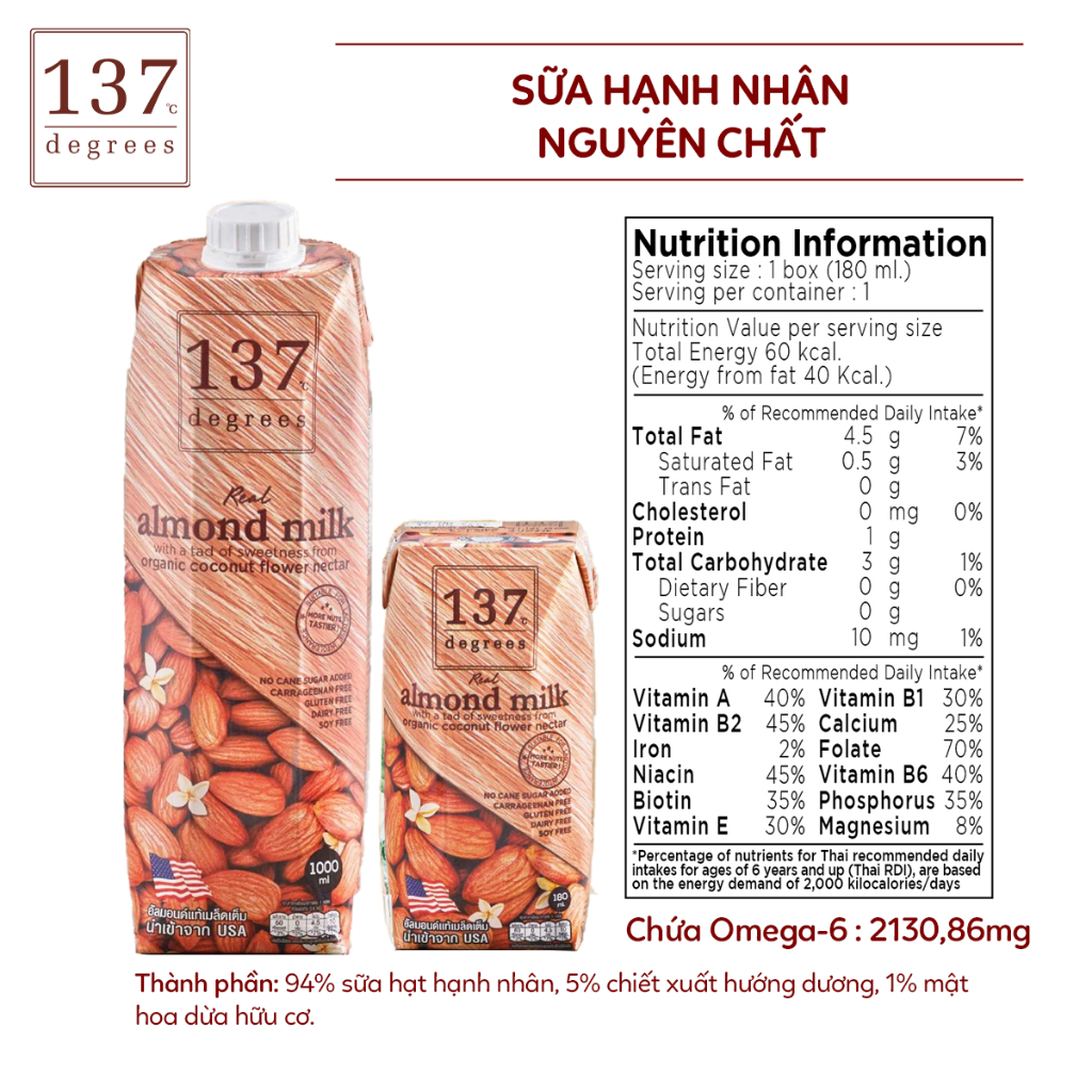 Sữa Hạt Nguyên Chất 137 Degrees - Hộp 1000ML