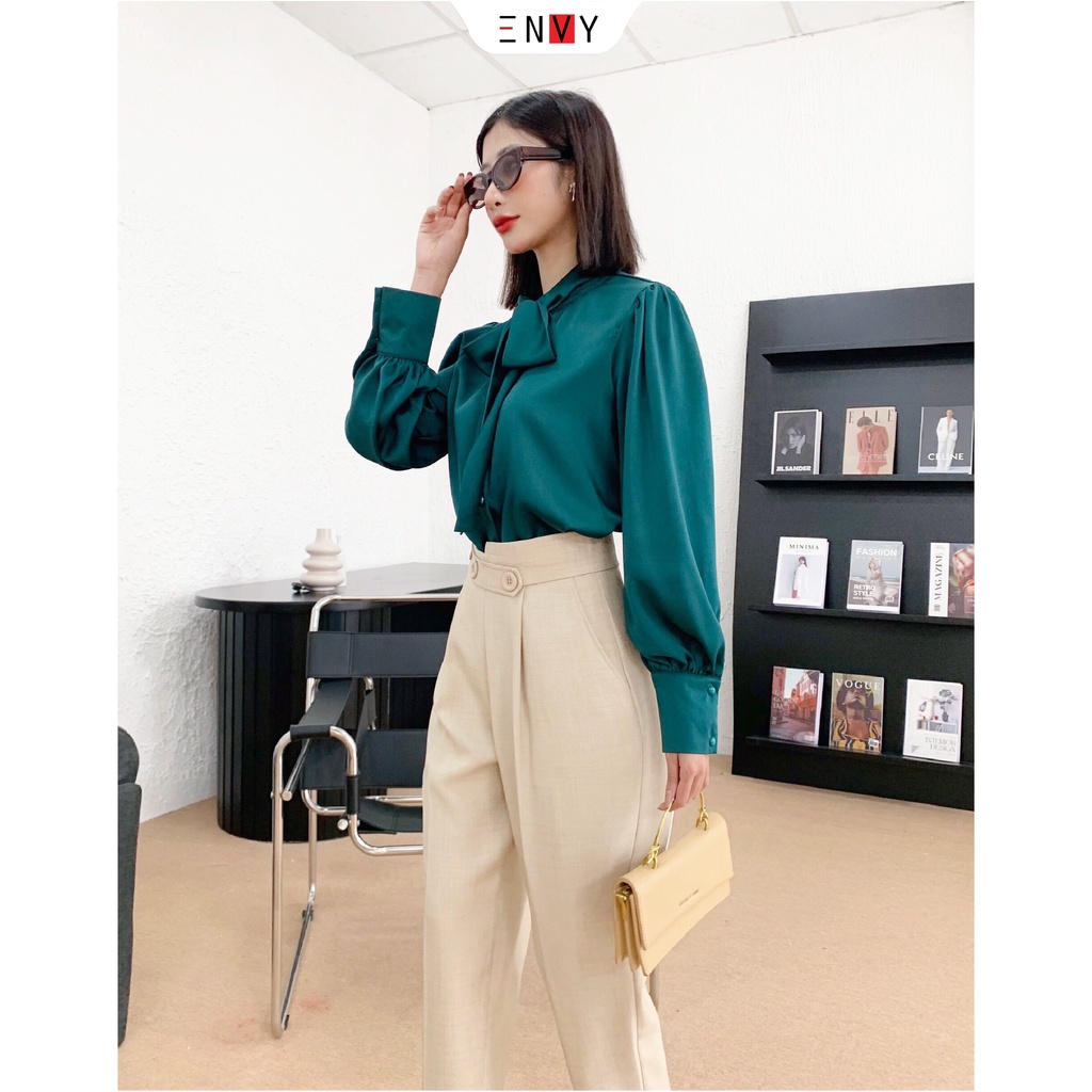 Áo sơ mi công sở nữ cột nơ ENVY S224 chất lụa dày
