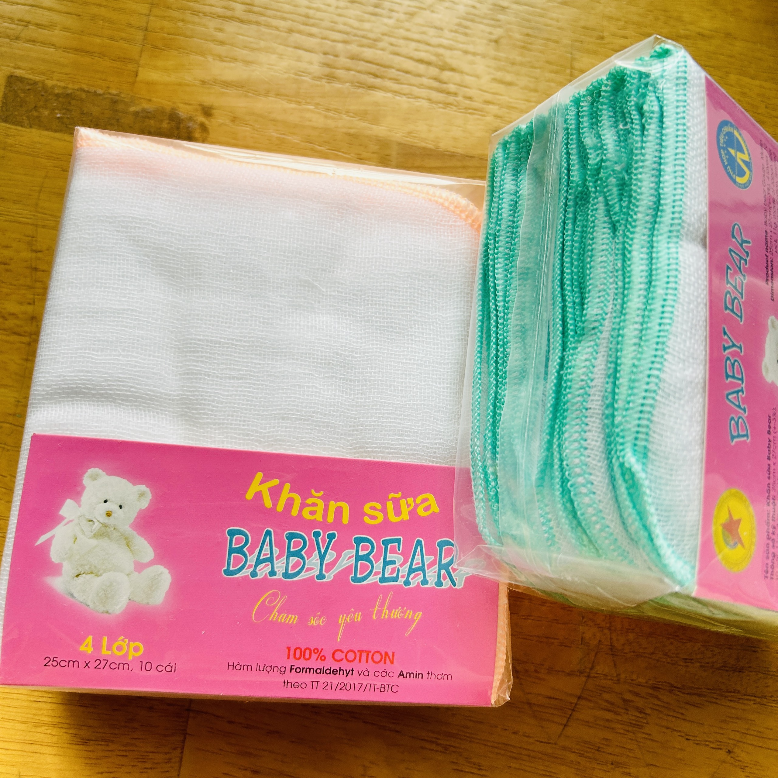 Túi 10 cái khăn sữa xô 4 lớp sợi dày baby bear - kích thước 25x27 cm | khăn sữa sơ sinh | khăn xô 4 lớp