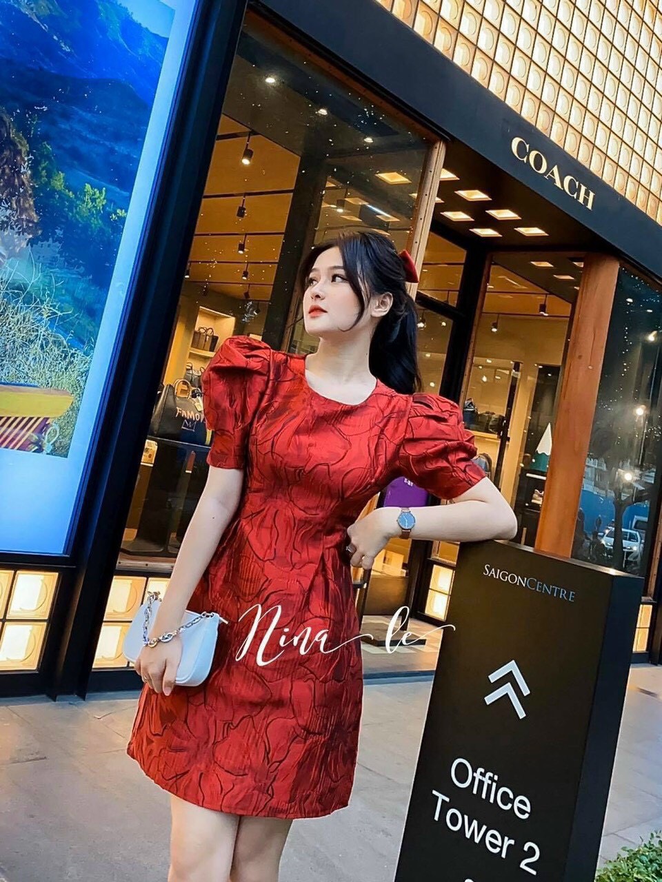 [HCM]đầm xòe gấm cao cấp tay phồng