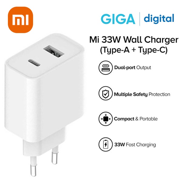 HCM] Sạc nhanh 2 cổng Xiaomi Mi 33W Wall Charger (Type-A+Type-C) -  BHR4996GL - Chính hãng BH 6 tháng 