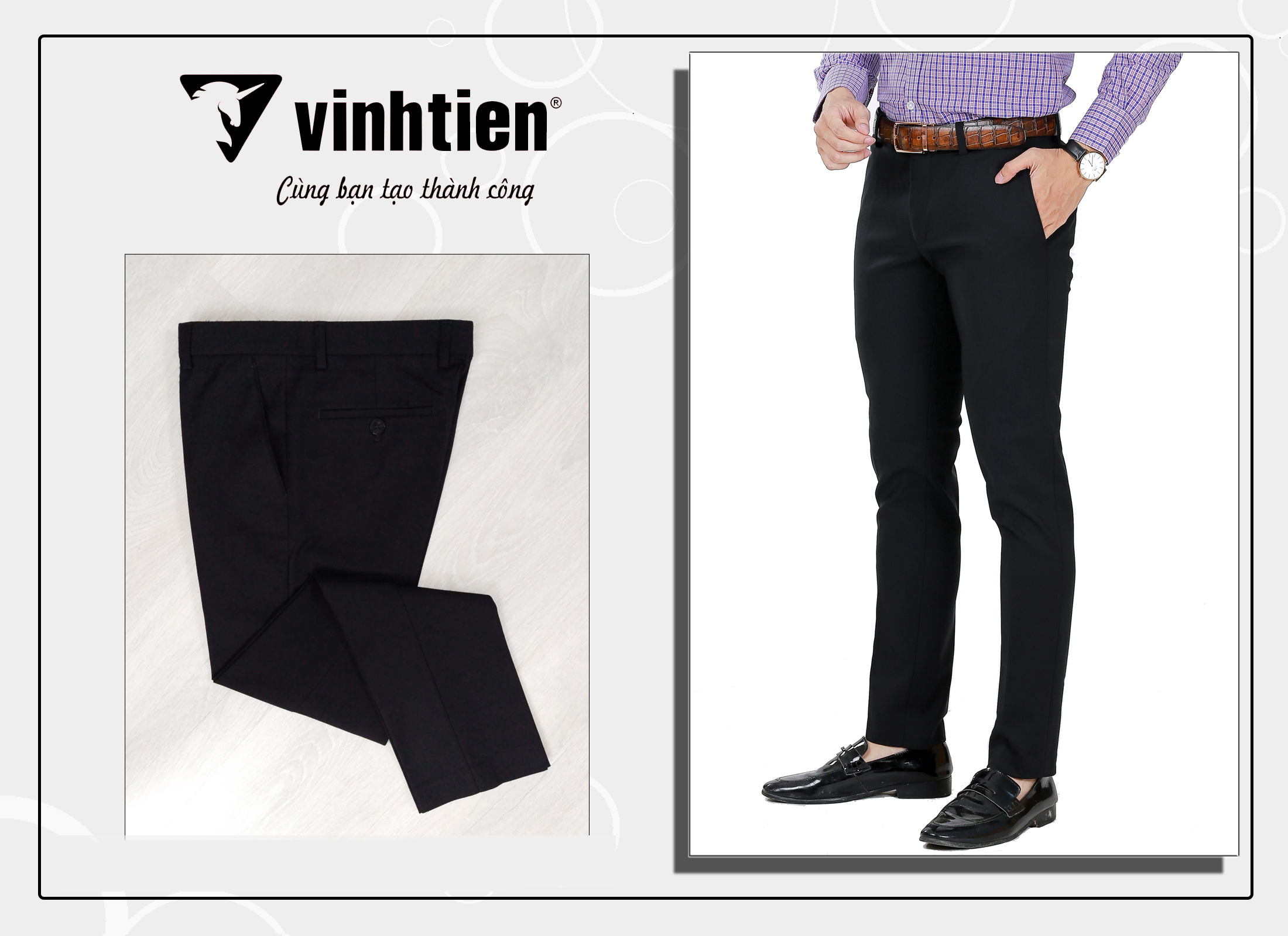 Quần Tây Nam SlimFit Vĩnh Tiến Cao Cấp Chiều Đen