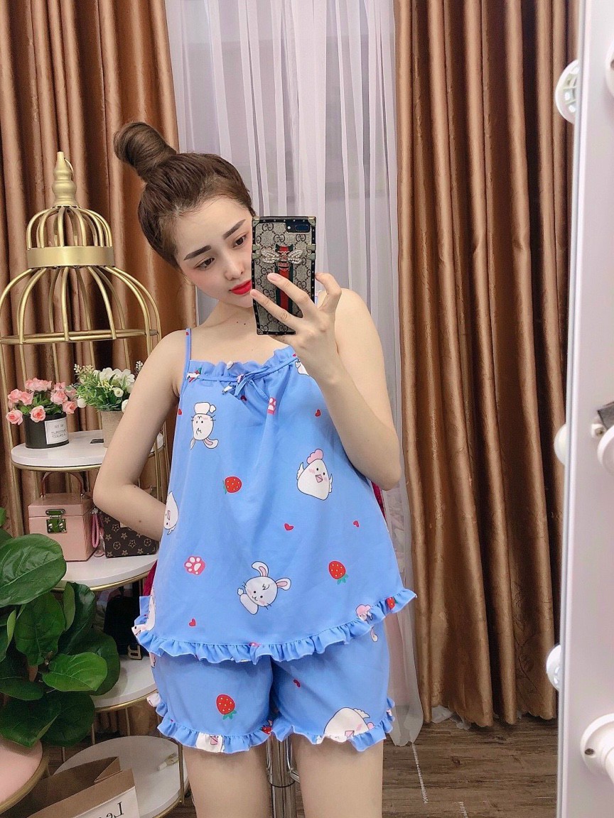 set bộ tiểu thư mặc nhà in hoạt hình chất lụa satin mát mẻ