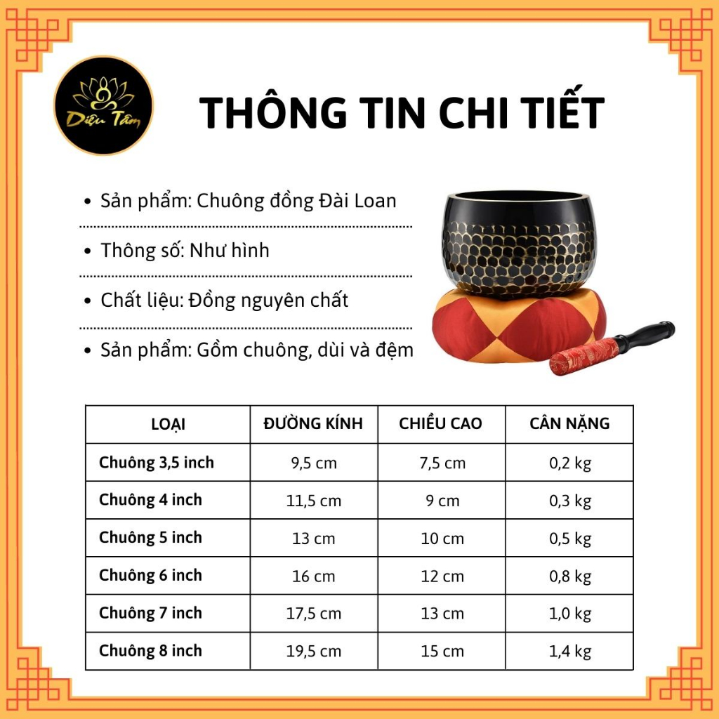 Chuông đồng đen Đài Loan chuông đồng tụng kinh niệm phật đồ thờ cúng