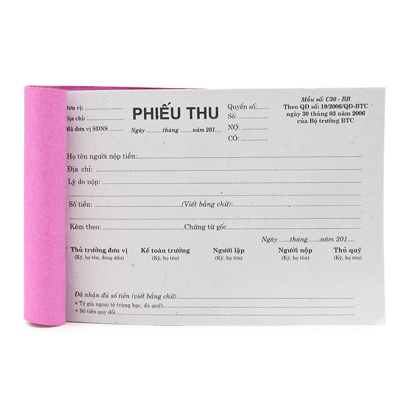 Phiếu thu , phiếu chi A5 1 liên loại thường (13x19cm) Combo 5 quyển