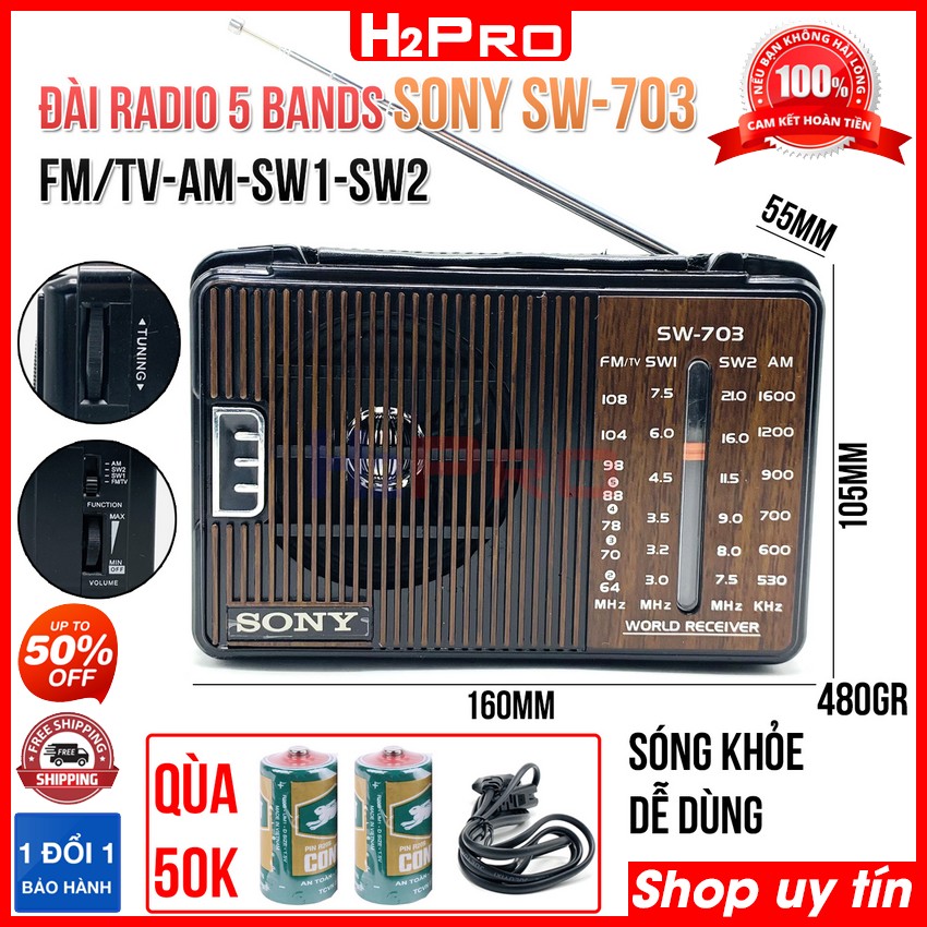 Đài Radio Sony 703 Fm-Am 5 Band Sóng Khỏe, Tặng Dây Nguồn 220V, Đài Cắm Điện Sony Cổ Điển Cho Người Già - H2Pro Tech