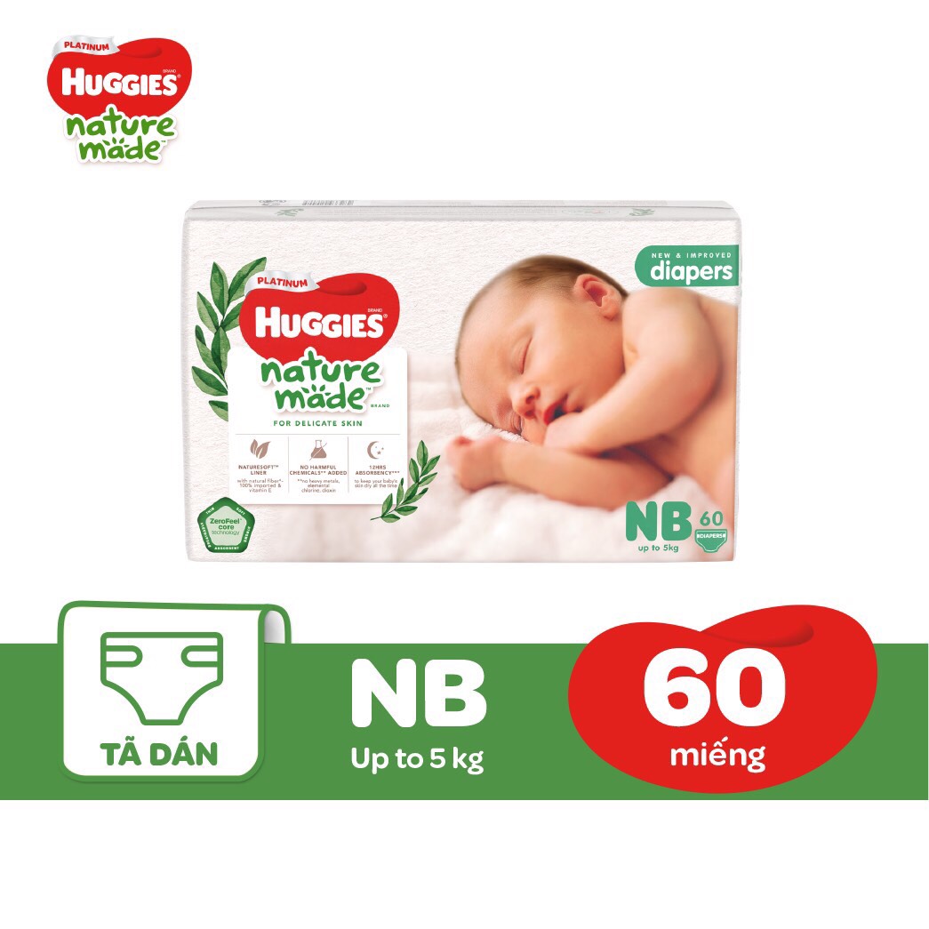 Tã Dán Huggies Platinum Nature Made NB 60 Miếng (Dưới 5 Kg)