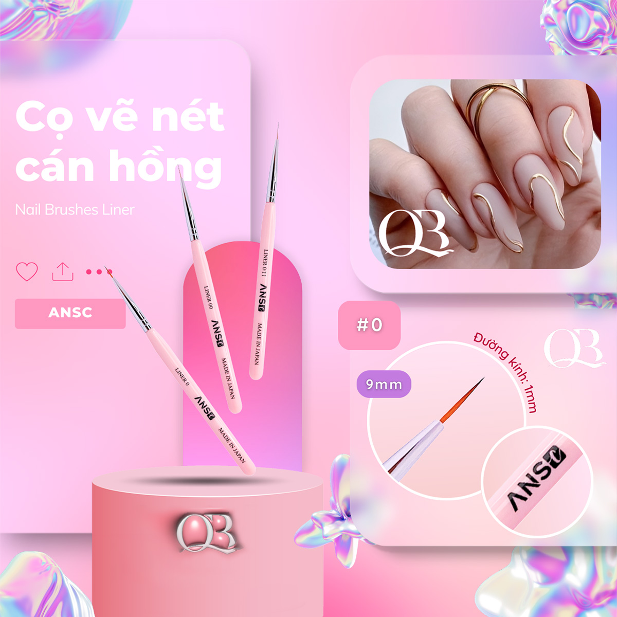 Cọ vẽ móng nét mảnh, cọ tóc cao cấp lông mềm Japan ANSC