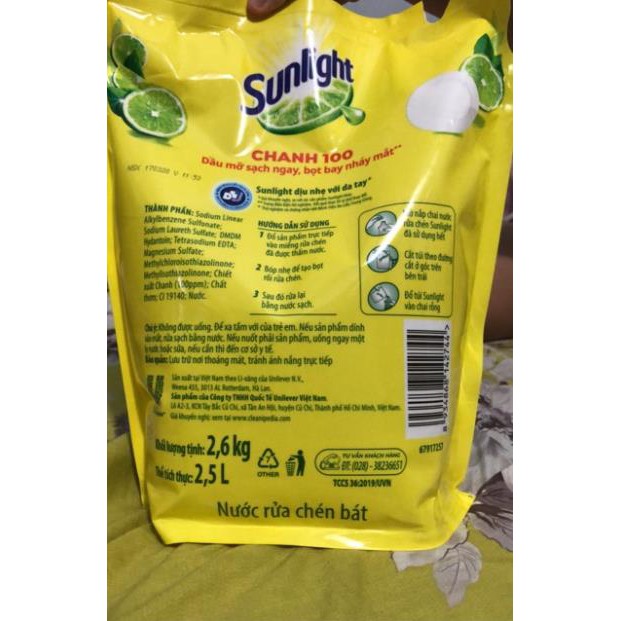 Nước rửa chén Sunlight Chanh 100 túi 2.6kg
