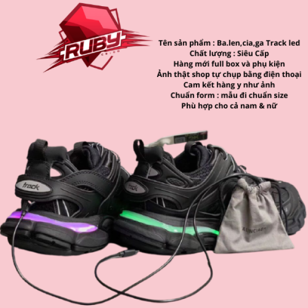 (Xả Kho 3 Ngày) GIẦY THỂ THAO SNEAKERS NAM NỮ BA LEN TRACK LED MÀU FULL ĐEN  tại shop Ruby Sneaker