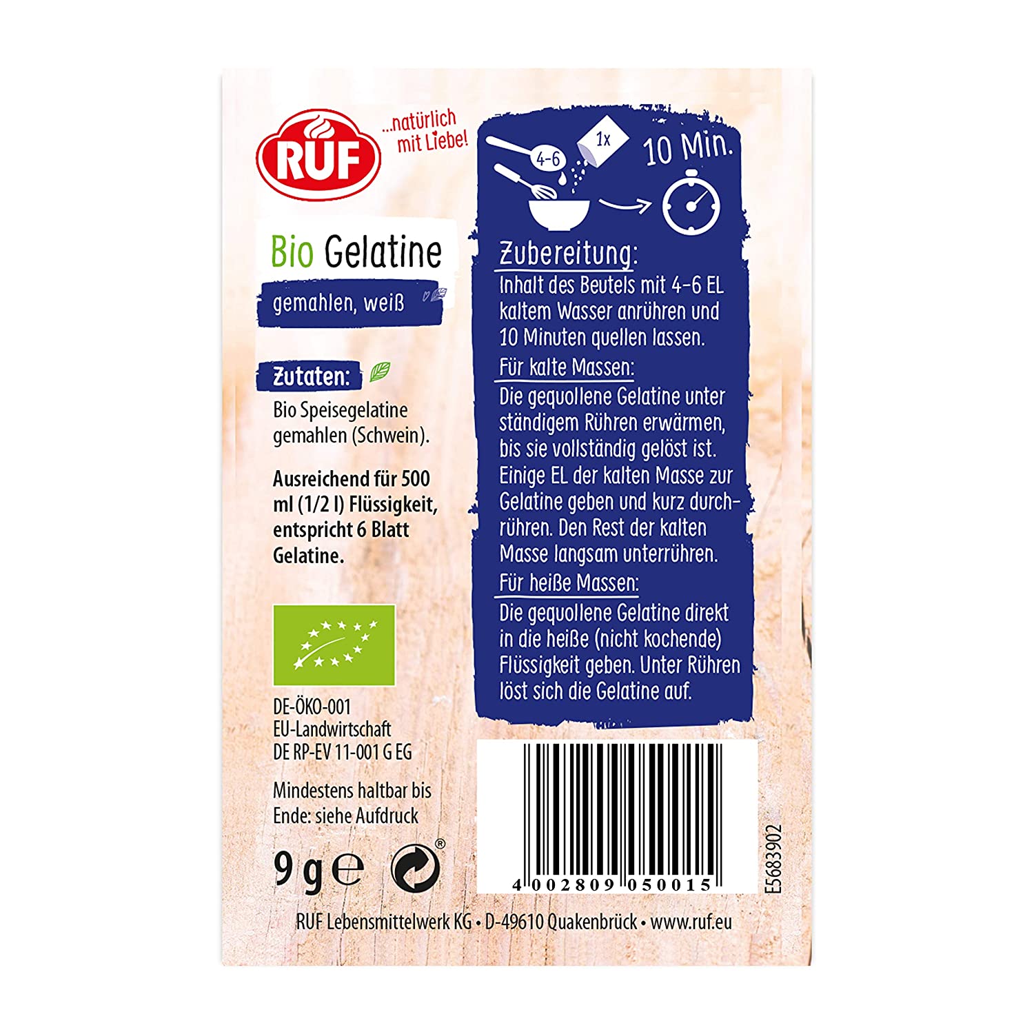 [Hoàn Tiền 15%]Bột Gelatin Hữu Cơ Ruf (gói 9 gram)