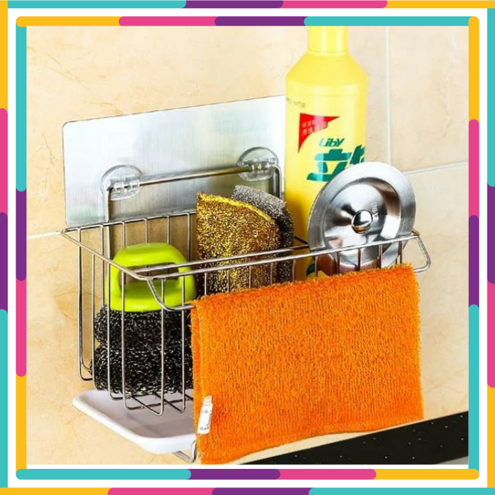 Giá kệ để rẻ rửa bát inox có khay hứng nước-  Kệ , giá inox 304 đựng giẻ rửa bát, đựng đồ kèm khay hứng nước bên dưới, tiện lợi đa năng dụng cụ nhà bếp-TẶNG KÈM MIẾNG RỬA CHÉN