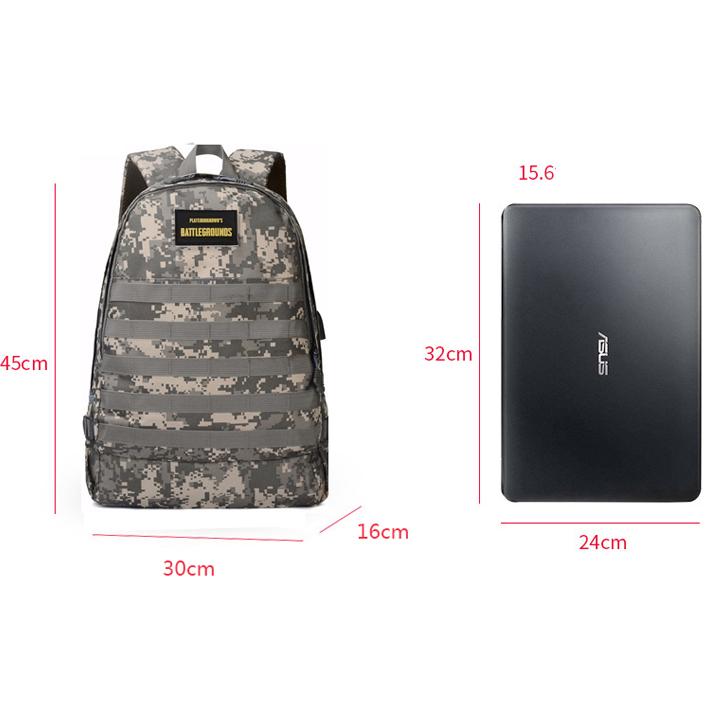 Balo Phượt Người Lính / Balo Game PUBG ( Size Lớn 3 Ngăn Có Cổng Sạc USB Tiện Dụng )