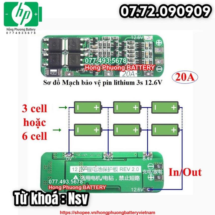 Nsv Mạch bảo vệ pin Lion 3S 12.6V 20A