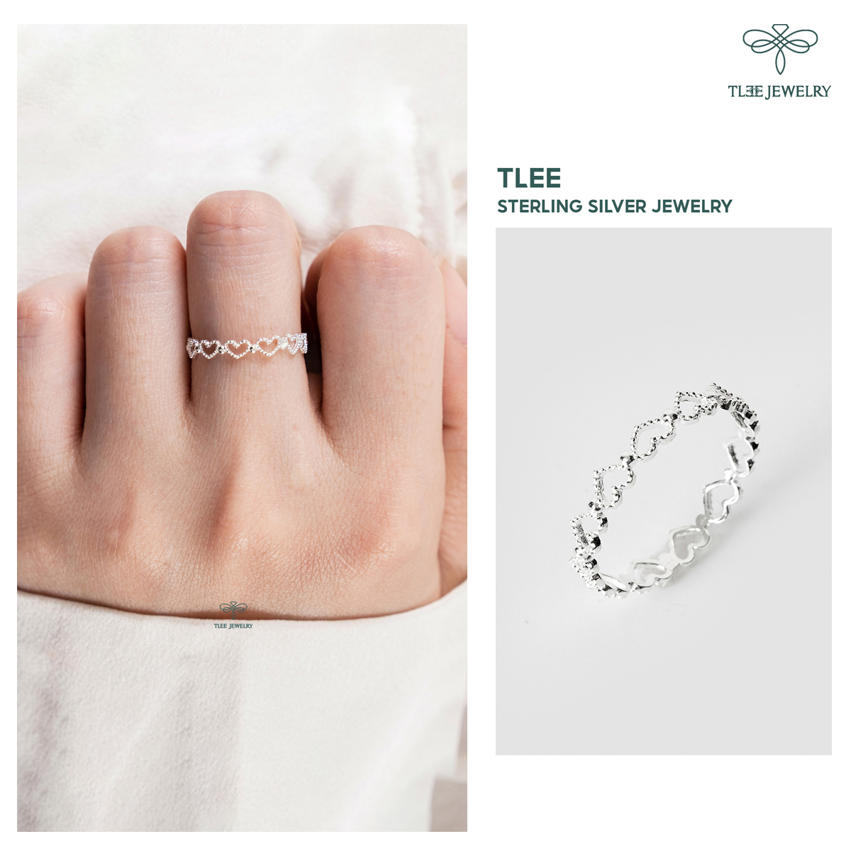 Nhẫn bạc nữ TLEE tim Empty heart mini TleeJewelry A0240