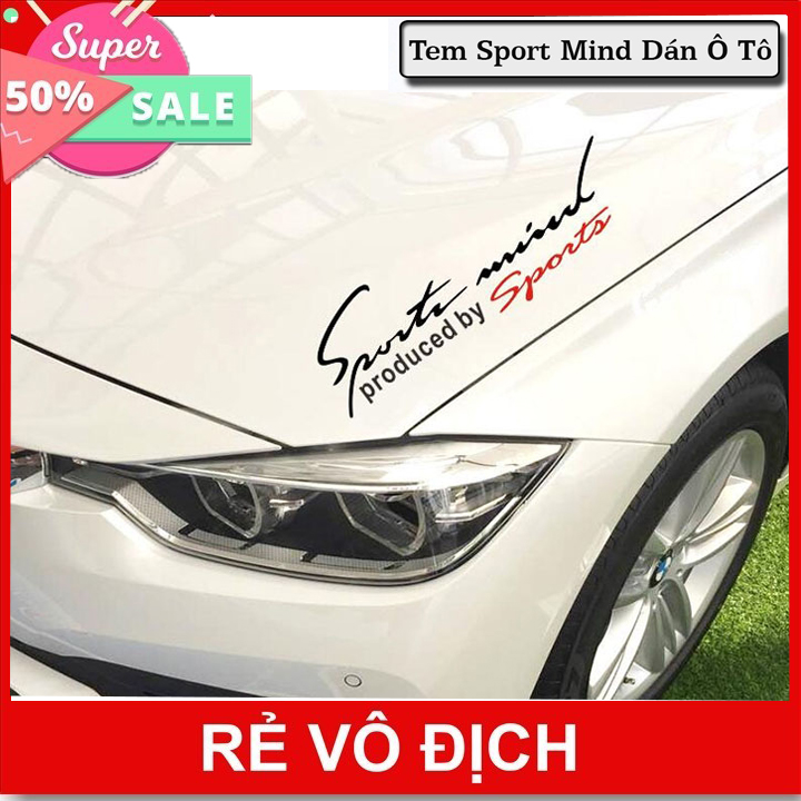 Tem dán Sport mind lên nắp capo ô tô (màu đen - đỏ)