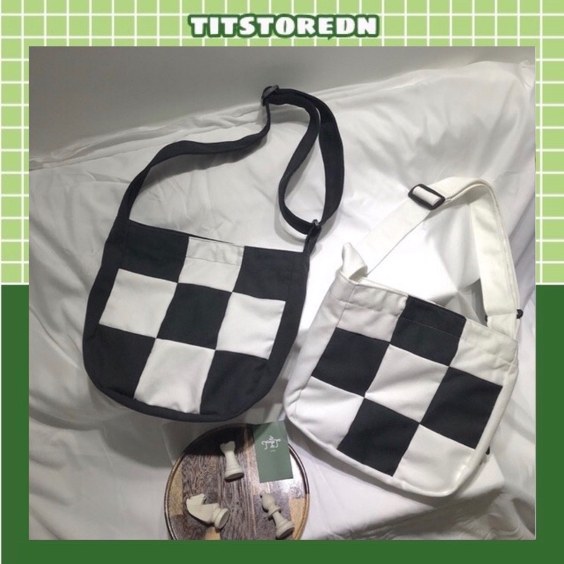 Túi Đeo Chéo Checked Caro Unisex Size Trung Siêu Ngầu