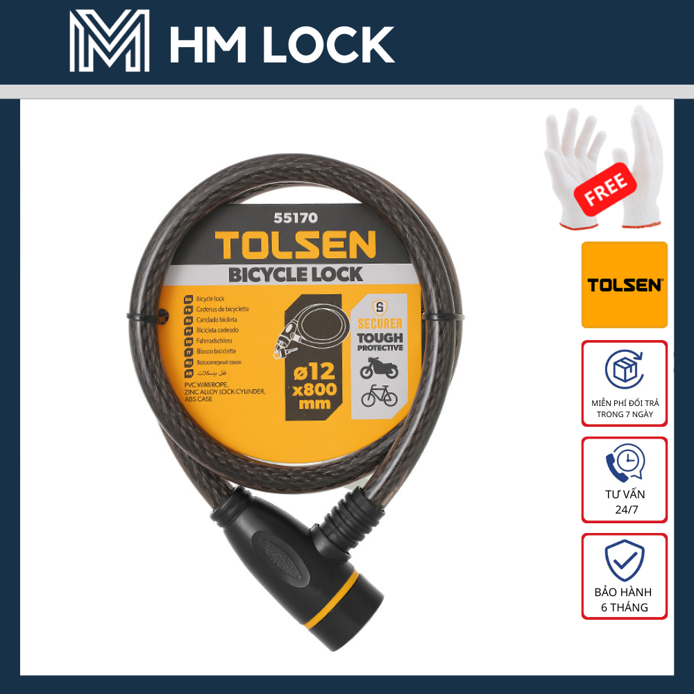 Ổ khóa dây 80cm tolsen 55170 - hàng chính hãng - hm lock