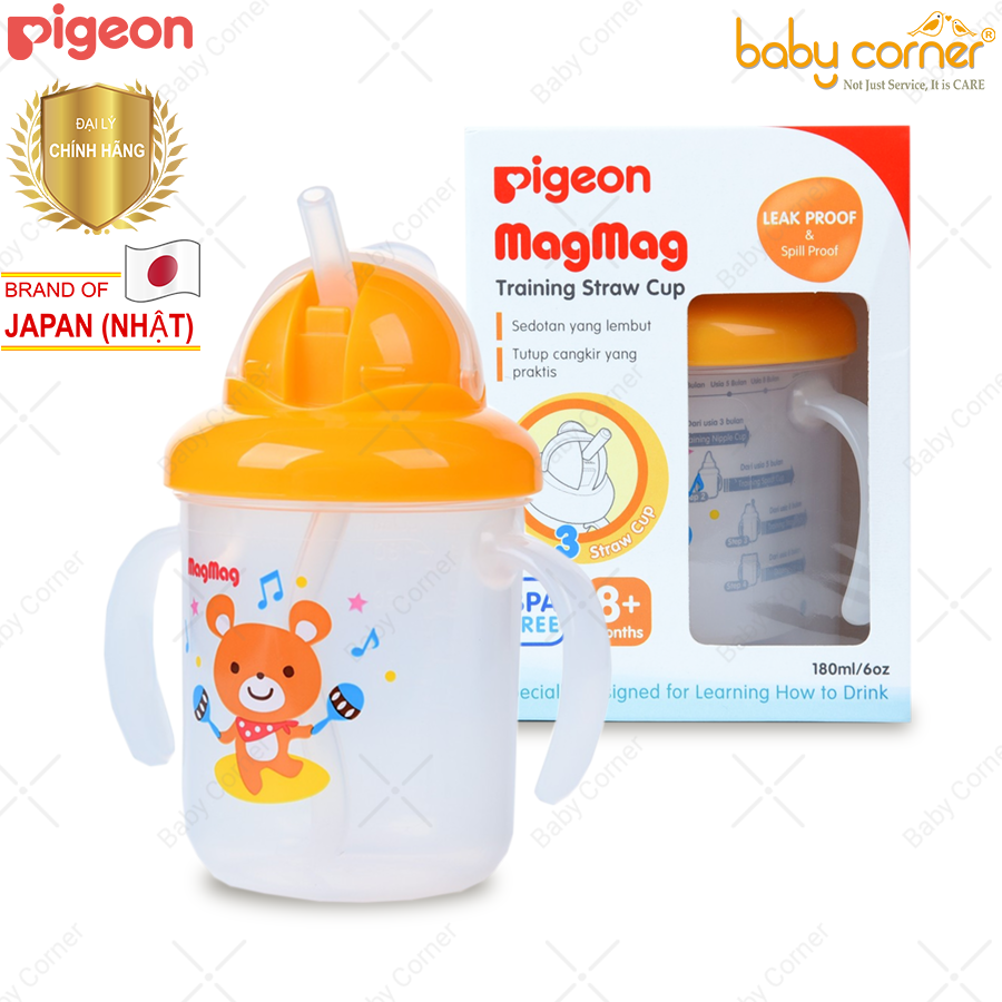 Ly ống hút mag mag pigeon, 180ml, cho bé từ 8 tháng