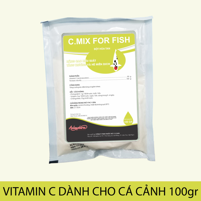 Vitamin C hòa tan dành cho cá cảnh, cá rồng, cá vàng, cá bảy màu guppy 100gr - Giúp tăng sức đề kháng, bổ sung vitamin C