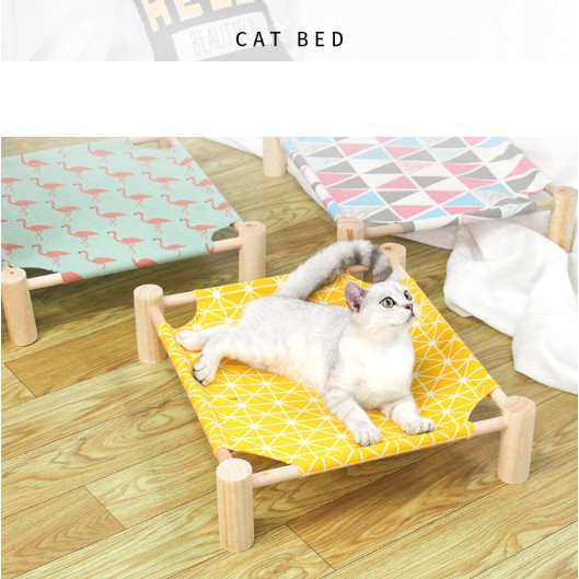 Giường gỗ bọc vải cho thú cưng chó mèo