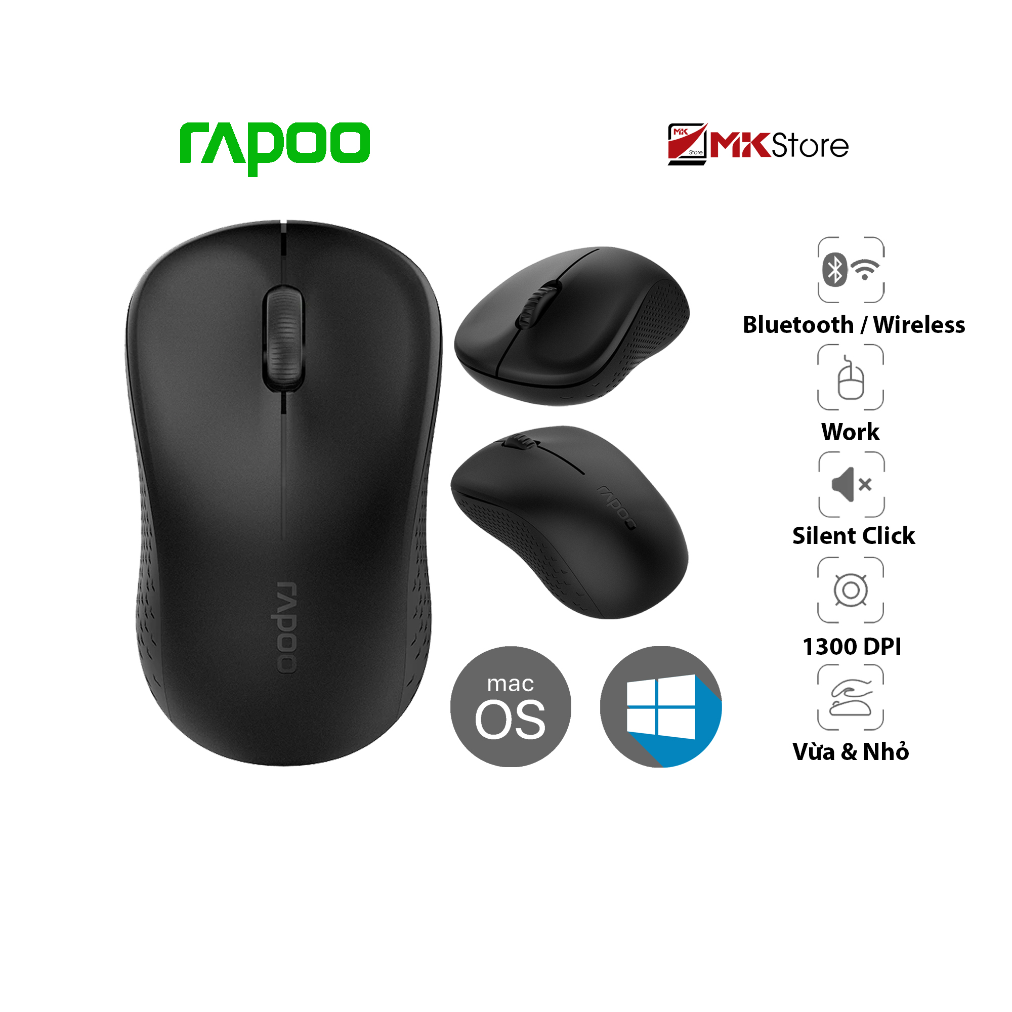 Chuột Máy Tính Không Dây RAPOO M160 Silent Bluetooth MKStore