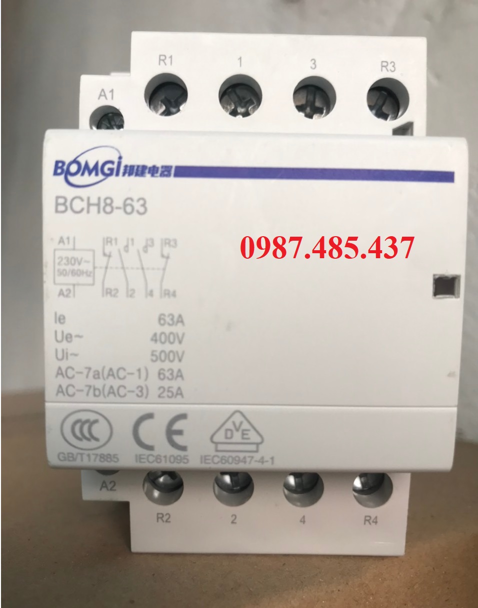 Contactor 2nc 2no 100a, 63a bomgi - khởi động từ 2no 2nc dùng thay chuyển nguồn tự động ats 2p 63a