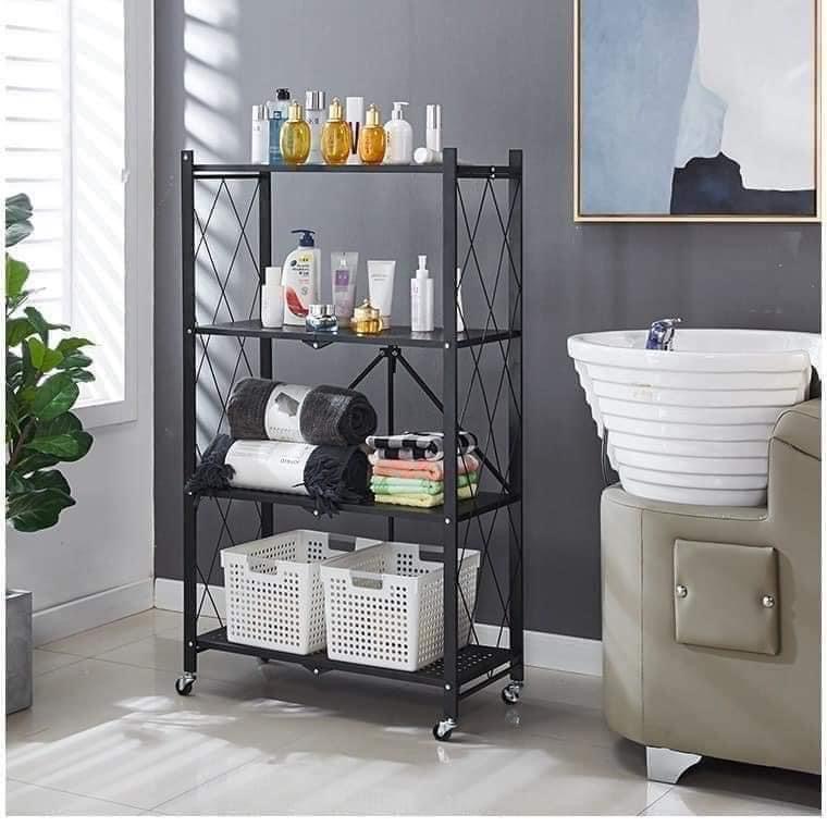 Kệ sắt gấp gọn 4 tầng có bánh xe