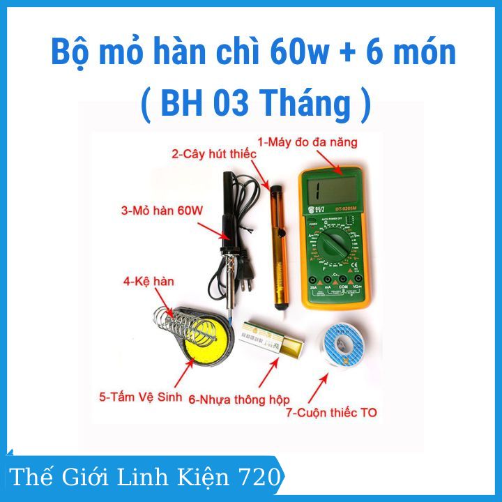 Bộ mỏ hàn chì 60w + 6 món dụng cụ kỹ thuật bảo hành 03 Tháng