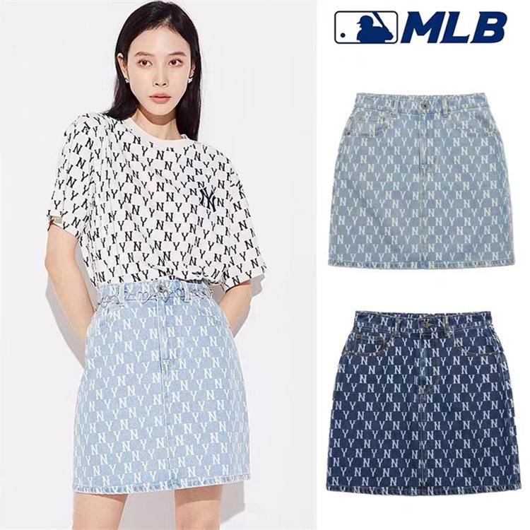 MLB Denim Skirt Ny Presbyopic Printed Fashion Denim Skirt