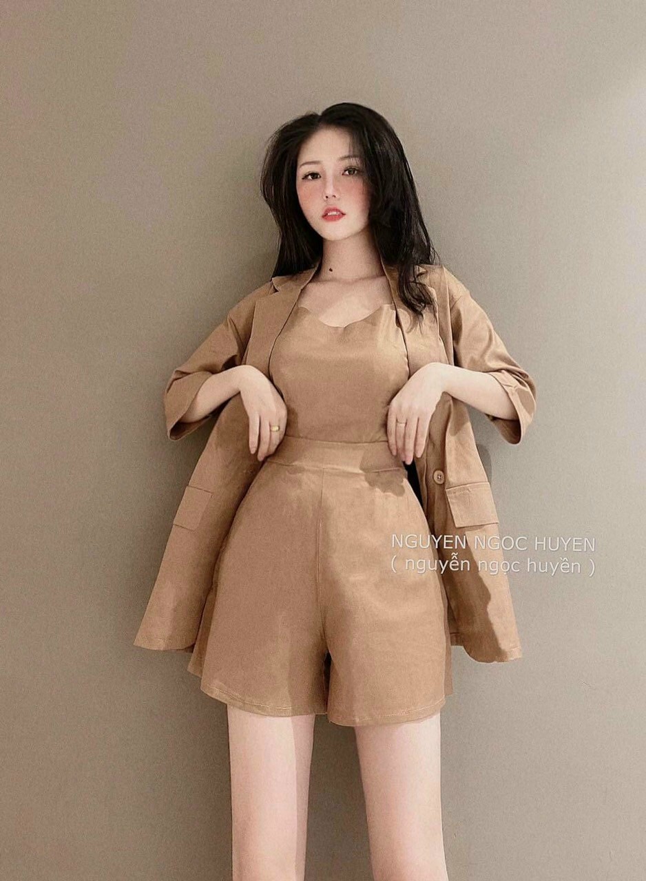 Sét vest đùi áo tay lỡ-QH#setvestnu