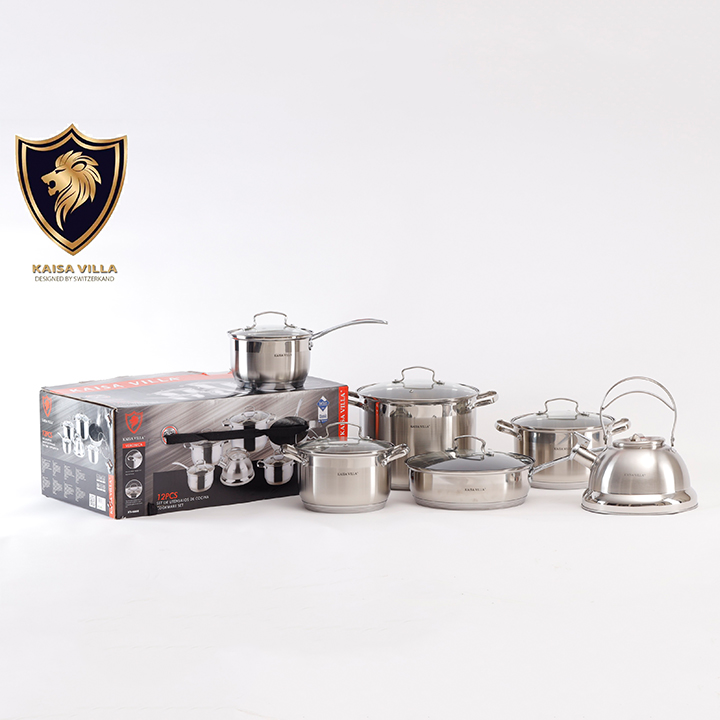 [Hàng chính hãng] Bộ Nồi Kaisa Villa 12 chi tiết - Bộ Nồi Inox 5 Đáy Dùng Cho Mọi Loại Bếp